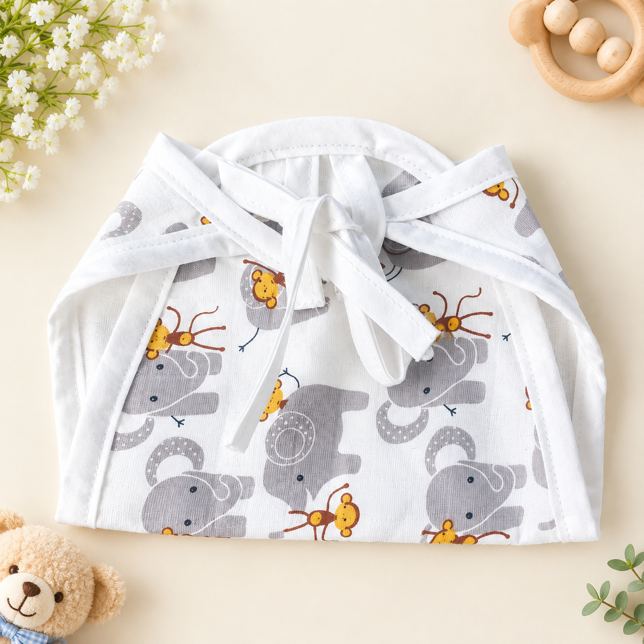 Muslin Nappy-5 Layer Elephant - Image 2