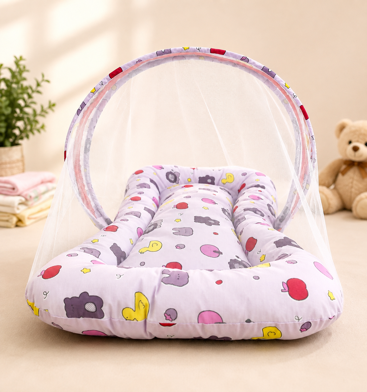 Baby Mattress with Mosquito Net ( Lavender Duck With Fruits ) - Image 2