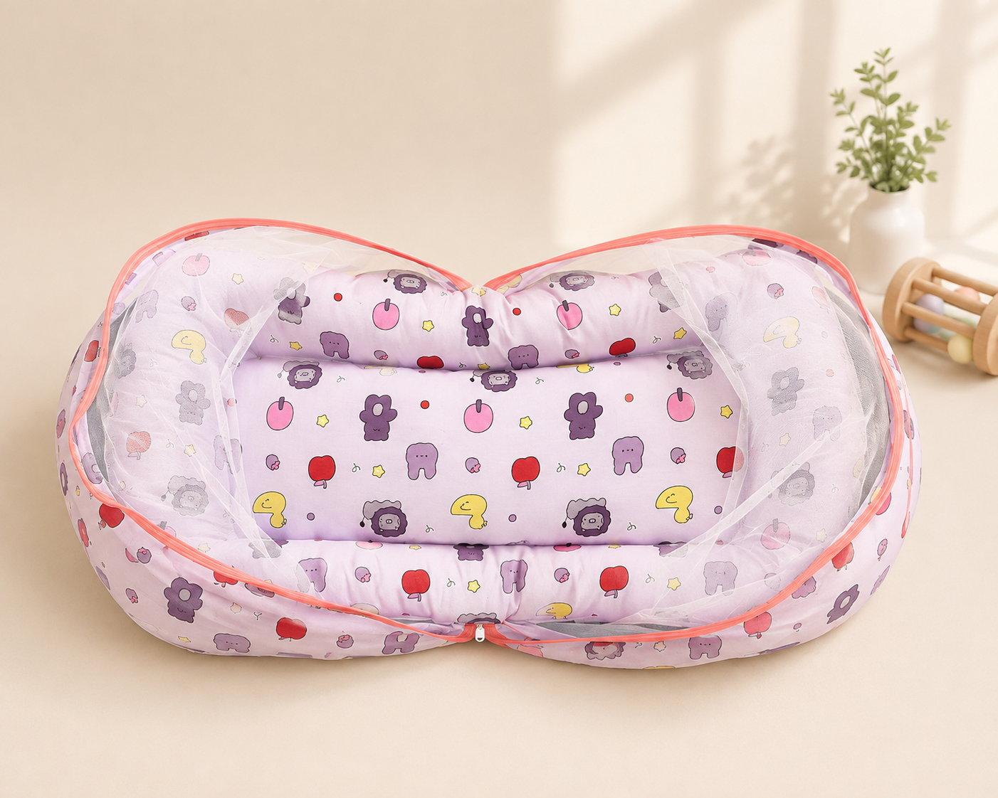 Baby Mattress with Mosquito Net ( Lavender Duck With Fruits ) - Image 3